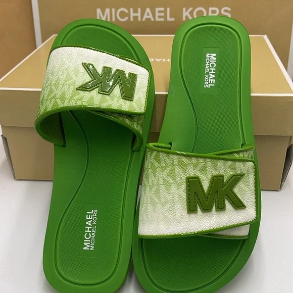 Michael Kors Green Slide Logo Sandals Palmer Ombré Signature
Jungle Green 
NWT - Picture 12 of 16